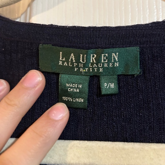 Lauren Ralph Lauren Petite Flutter Sleeve Linen Crotchet Top - Picture 4 of 5